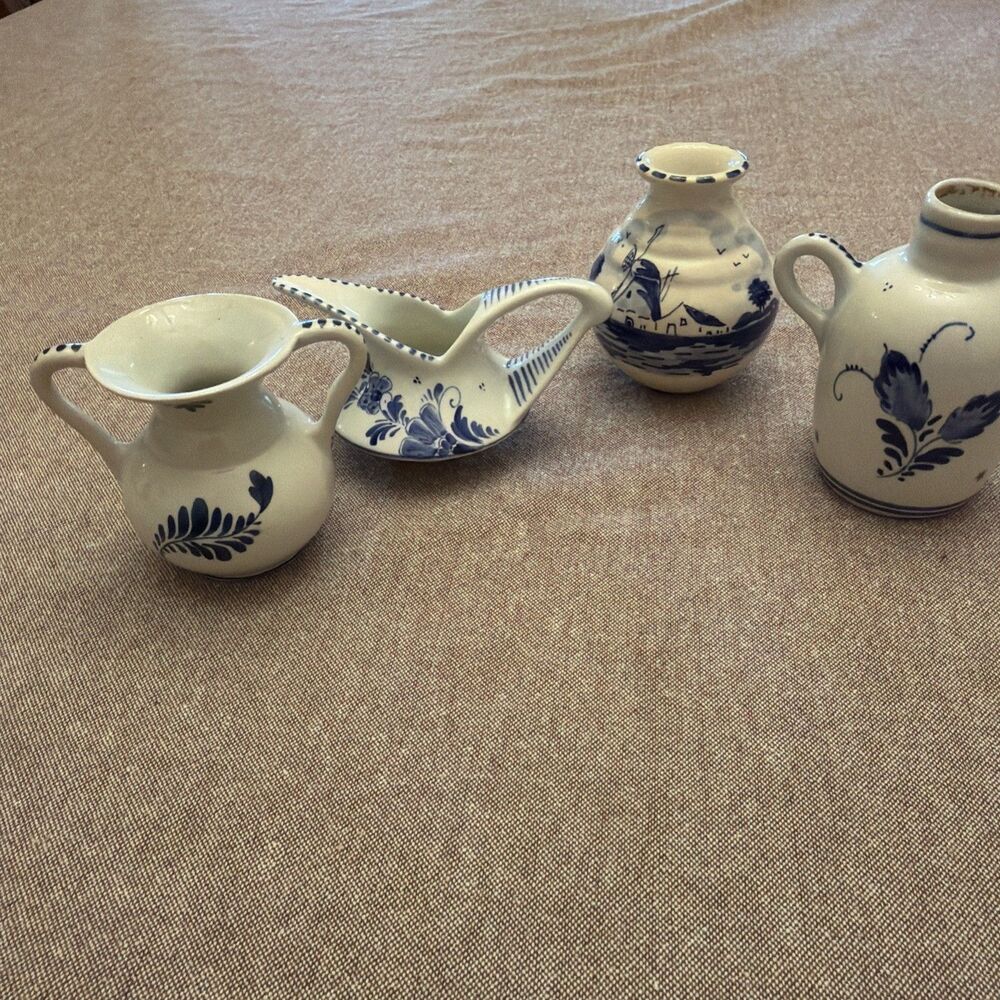 Delft Lot Of 4 Items Blue White Porcelain Hand Painted Holland